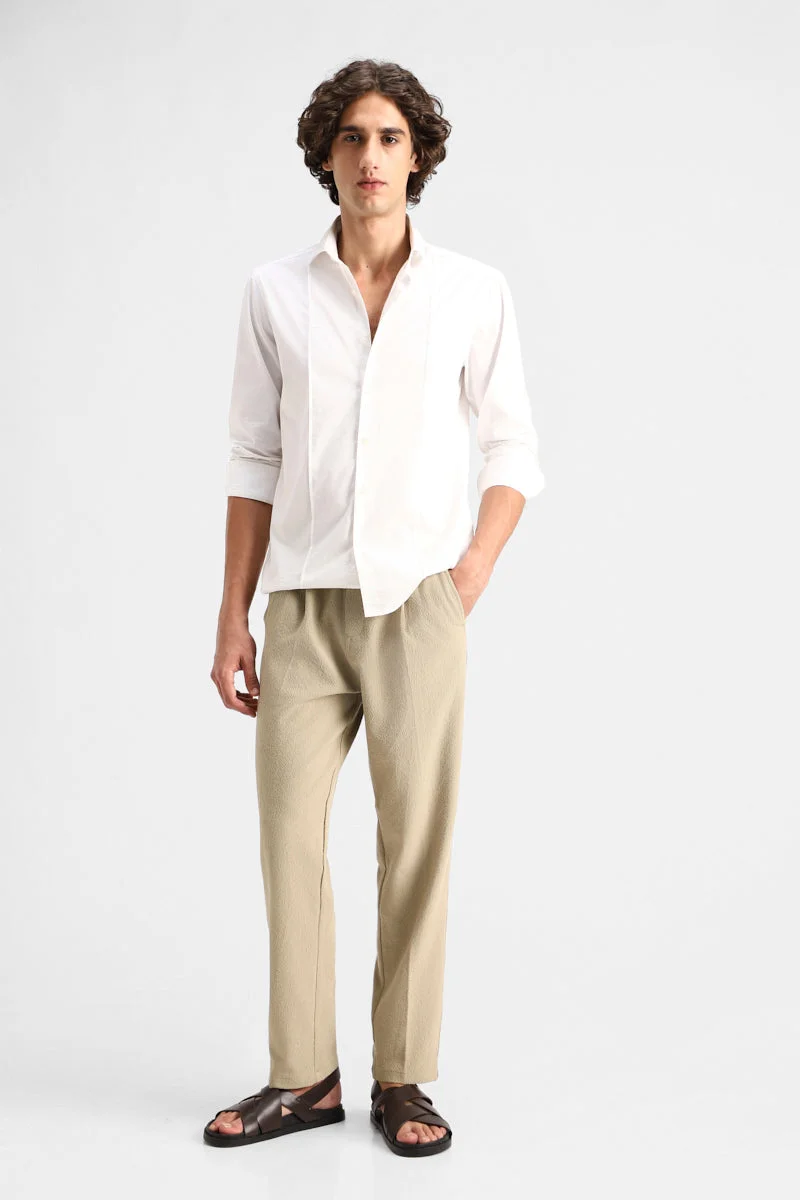 Snitch Khaki Textured Stretch Trousers for Men | Best Price UAE